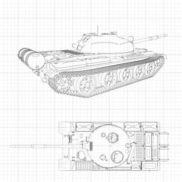Tank vector illustration EPS 10. Military machine in the contour lines on g.. Illustrazione stock