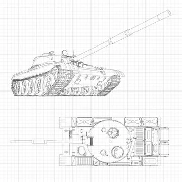 Tank vector illustration EPS 10. Military machine in the contour lines on g.. Illustrazione stock