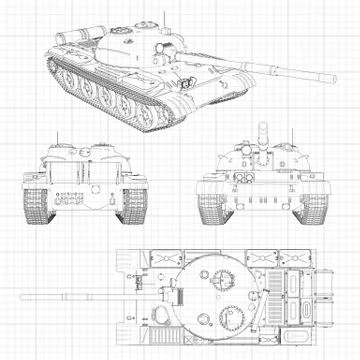 Tank vector illustration EPS 10. Military machine in the contour lines on g.. Illustrazione stock