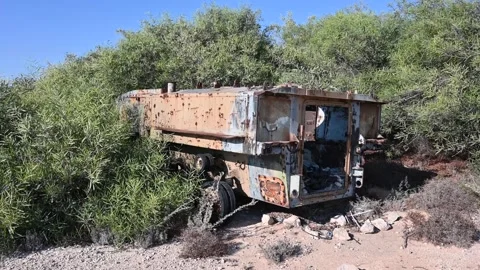 Tank wreck in the bush Stock Footage 288096152