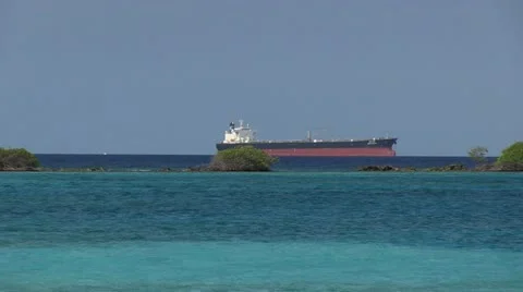 Tanker anchored with old dock Stock Footage 22156876