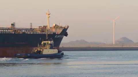Tanker Atlantic Olive inbound during sunset Stock Footage 74358555