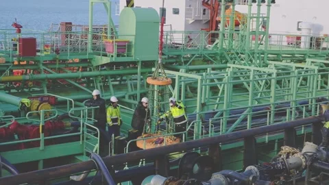 Tanker equipment for transporting workers between ships Stock Footage 133037110