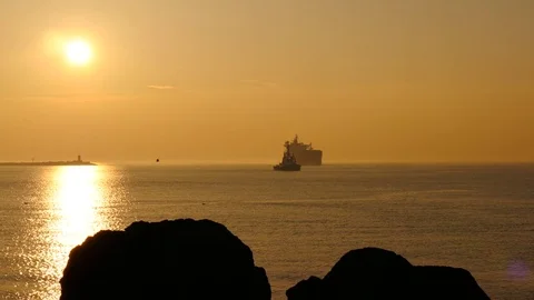 Tanker inbound during sunset Stock Footage 74358826