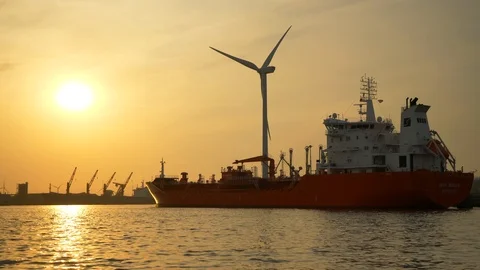 Tanker at the jetty during during 4K sunset. Stock Footage 113209097