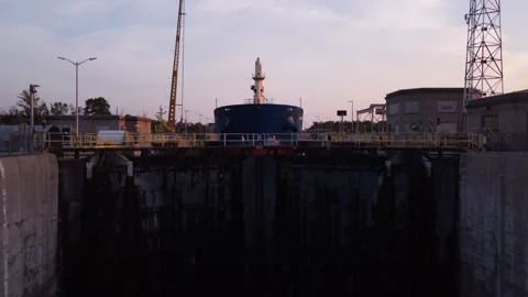 Tanker in locks of major canal system Stock Footage 255096091