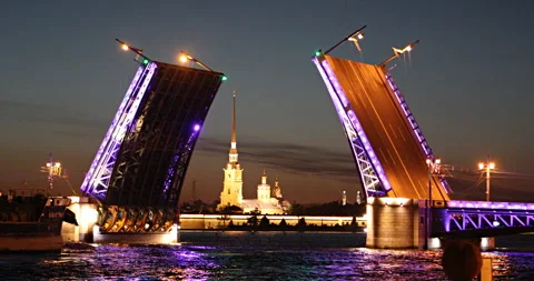 Tanker passing the opened Palace bridge in St. Petersburg, Russia Stock Footage 305295113