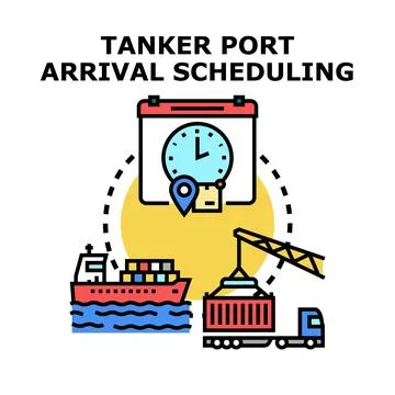 Tanker port arrival scheduling logistics and cargo delivery Stock Illustration