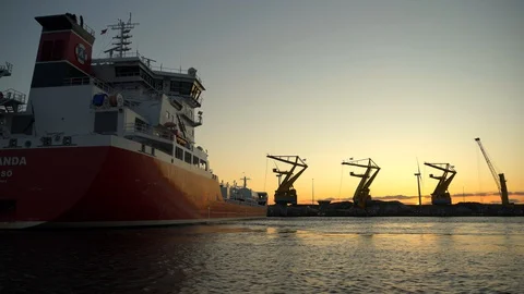 Tanker Ramanda sailing at sundown.  Stock Footage 130064627
