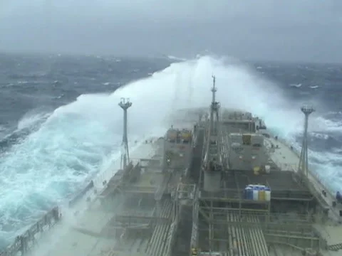 Tanker sailing through Atlantic ocean in stormy weather Stock Footage