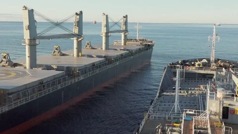 Tanker sails in sea approaching client vessel time lapse Stock Footage 121116715