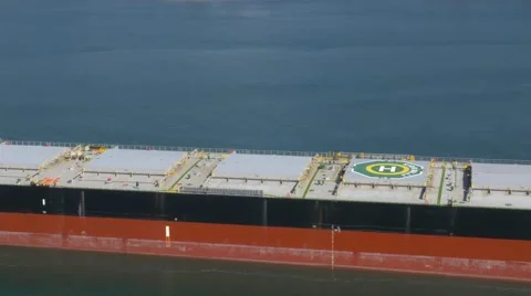 Tanker ship getting closer to the harbor, air shot (part 2) Видео 68360735