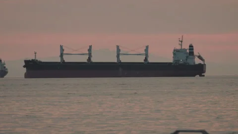 Tanker ship sunset harbour Stock Footage 285572069