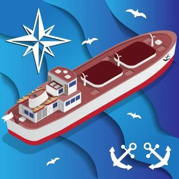 Tanker Ship on the waves. Stock Illustration