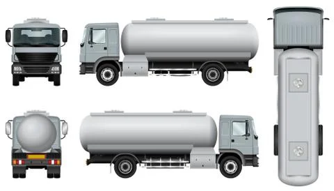Tanker truck vector mockup side, front, back, top view Stock Illustration