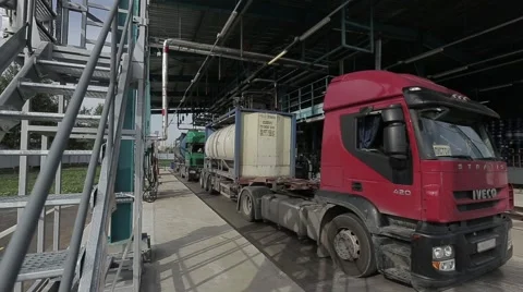 Tanker trucks on loading rack Stock Footage 60789222