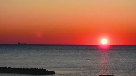 Tanker on the water at sunset Stock Footage 142325983