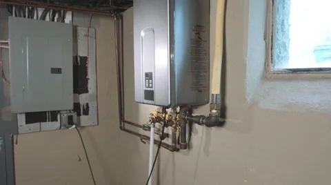 Tankless Water Heater Side Push In and Back Stock Footage 61711407