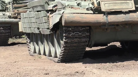 Tanks are waiting for the start of hostilities.Real footage of the war in the Stock Footage 99109205