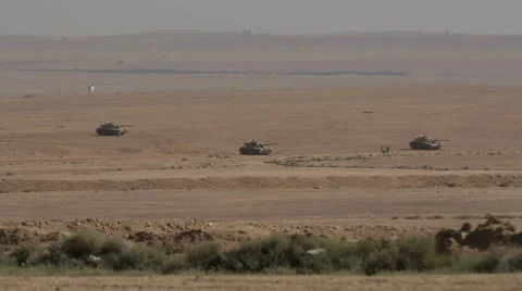 Tanks in the desert before the fight. Stock Footage 59304427