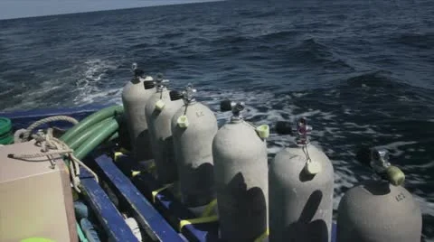 Tanks for Divers on Boat Stock Footage 12317495