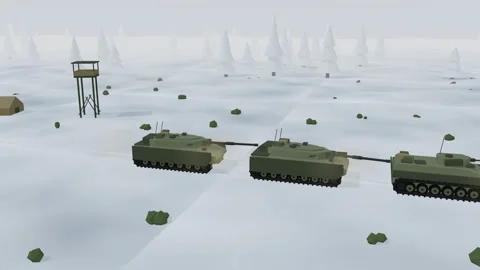 Tanks moving through snowy winter forest Stock Footage 341386674