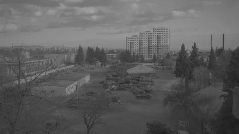 Tanks Parking Base Stock Footage 123482697