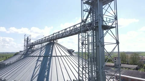 Tanks for processing and storage of soybean and wheat grain. Harvesting and Video stock 156629656