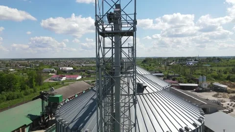 Tanks for processing and storage of soybean and wheat grain. Harvesting and Video stock 160499212