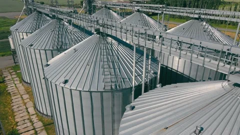 Tanks for processing and storage of soybean and wheat grain. Video stock 197865155