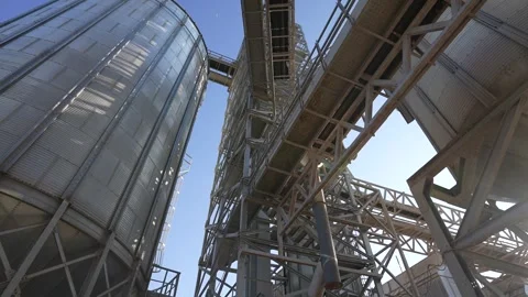 Tanks for processing and storage of soybean and wheat grain. Harvesting and Stock Footage 326036605