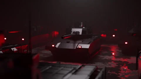 Tanks with red lights in a hangar Stock Footage 253623248
