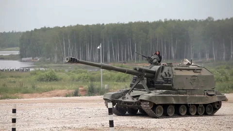 Tanks on the road Stock Footage 90855537
