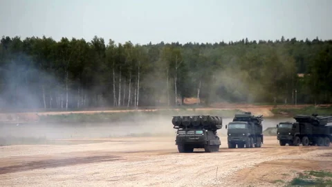 Tanks on the road Stock Footage 90857340