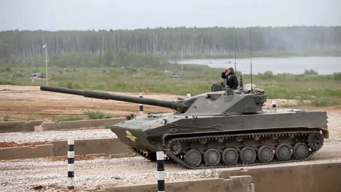 Tanks on the road Stock Footage 90858535