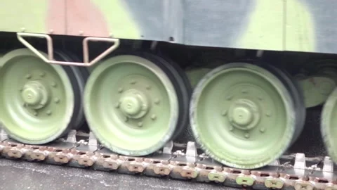 Tanks Rolling Through the City Streets in slow motion 60fps Stock Footage 280594062