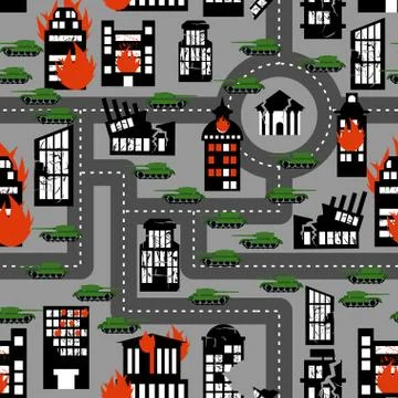 Tanks in seamless pattern. Background of hostilities. Conflict between politi Stock Illustration