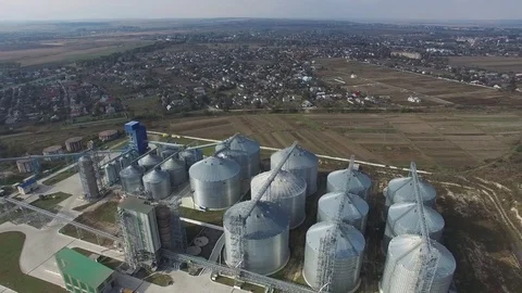 Tanks for storage of wheat, top view Stock Footage 75231908