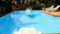 Tanned Man Diving in Private Swimming Pool with Azure Water on Sunny Summer Day. HD Footage