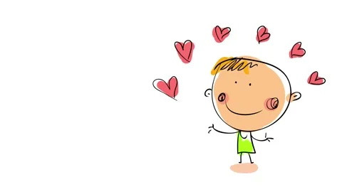 Tanned young man doing a performance with many small hearts representing the Stock Footage 131177715