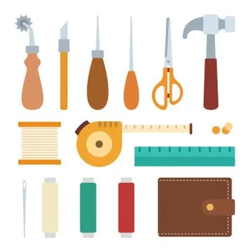 Tanner tool kit set vector icon flat isolated Stock Illustration