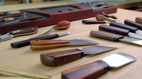 Tanner tools. Skiving knifes. Stock-Footage 154885772