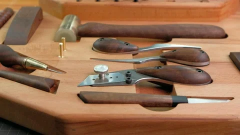 Tanner tools. Skiving knifes. Stock Footage 166689196