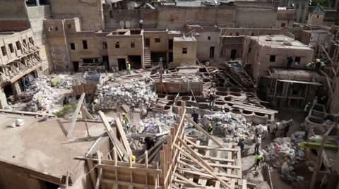 Tanneries under construction - October 1st, 2015 Fez, Morocco Stock Footage 55860517