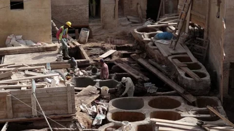 Tanneries under construction - October 1st, 2015 Fez, Morocco Stock Footage 55860557