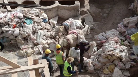 Tanneries under construction - October 1st, 2015 Fez, Morocco Stock Footage 55860566