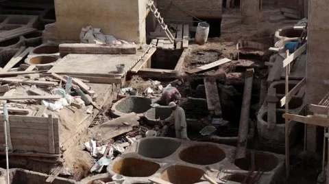 Tanneries under construction - October 1st, 2015 Fez, Morocco Stock Footage 55860677