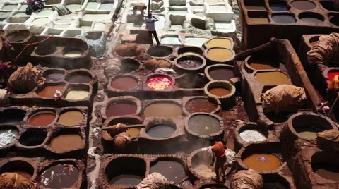 Tannery pits in Morocco Stock Footage 50963366