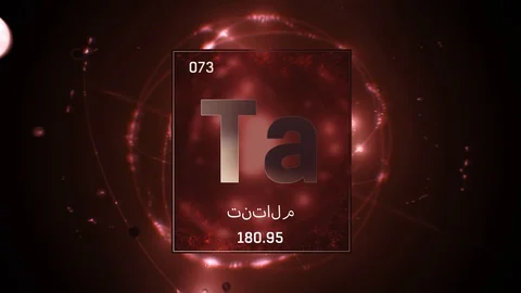 Tantalum as Element 73 of the Periodic Table 3D illustration on red background Stock-Footage 128780294
