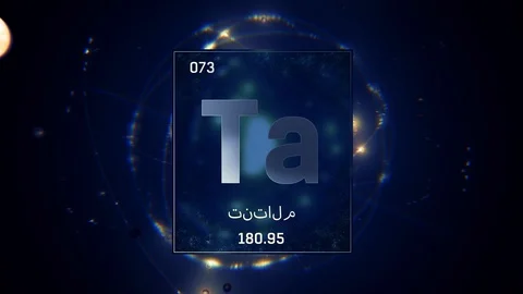Tantalum as Element 73 of the Periodic Table 3D animation on blue background Stock-Footage 128780346